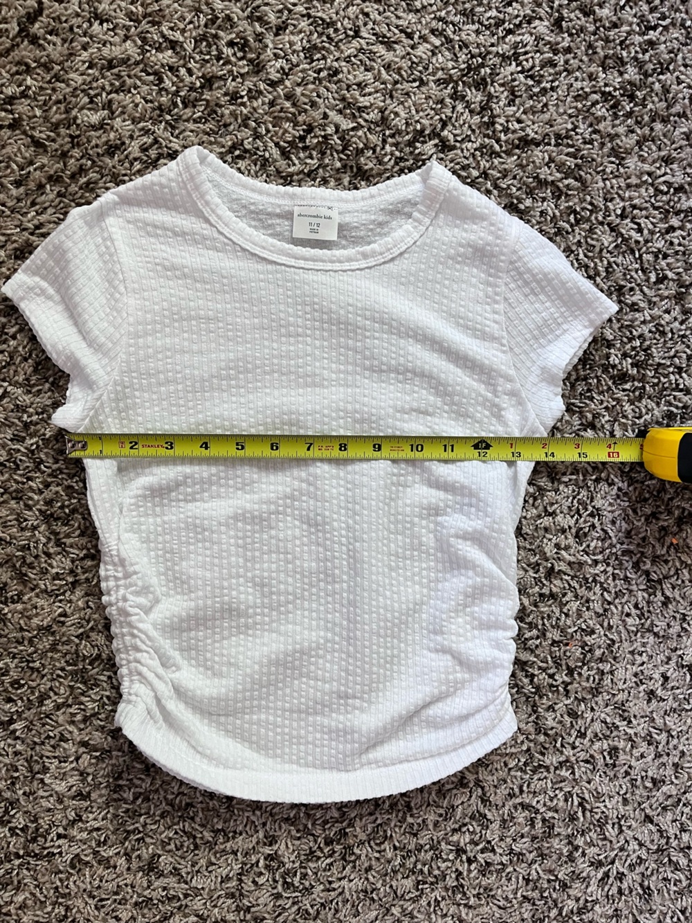 Abercrombie Kids Girls White Textured Ruched Side Short Sleeve Top Size 11/12 - Picture 4 of 5